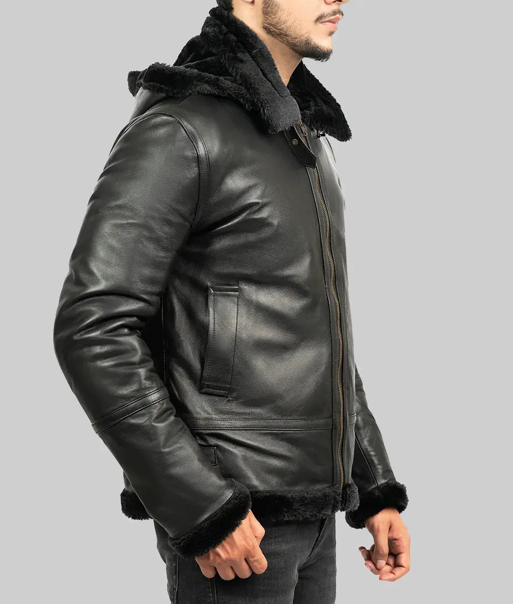 Adrian Mens Black Leather Aviator Jacket My Store
