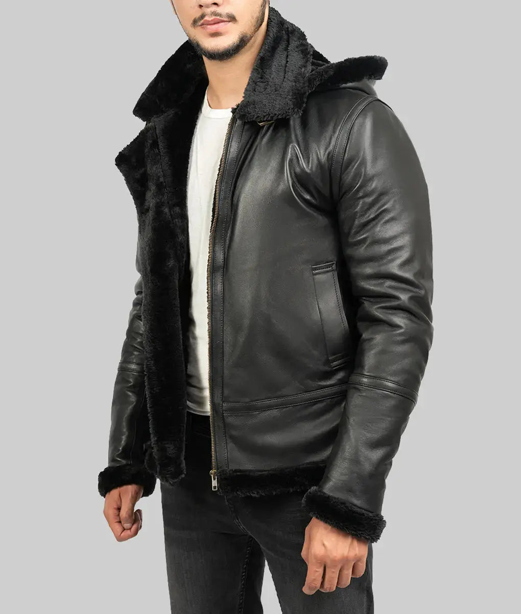 Adrian Mens Black Leather Aviator Jacket My Store