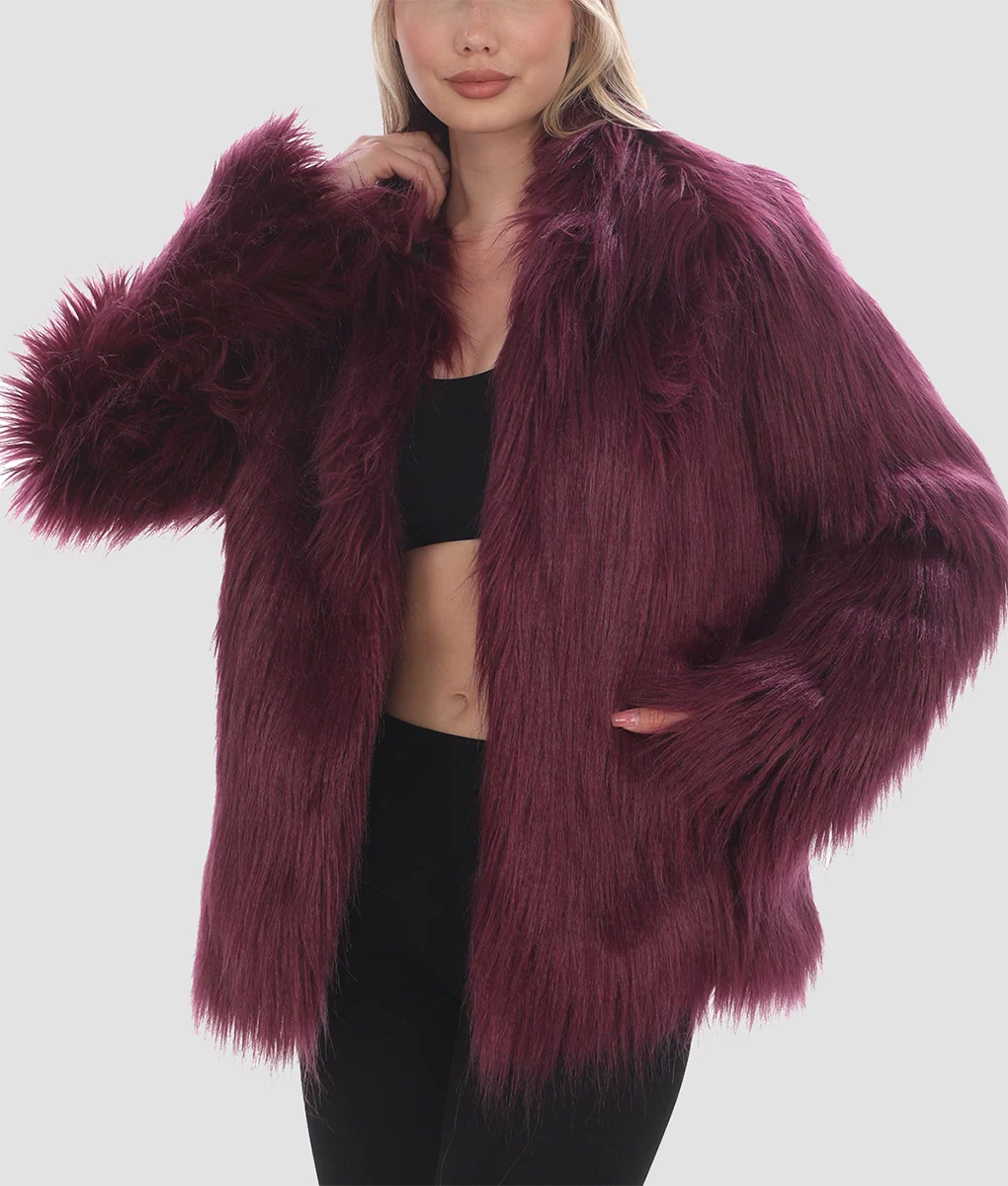 Amelia Womens Burgundy Fur Jacket | Womens Burgundy Fur Jacket-1