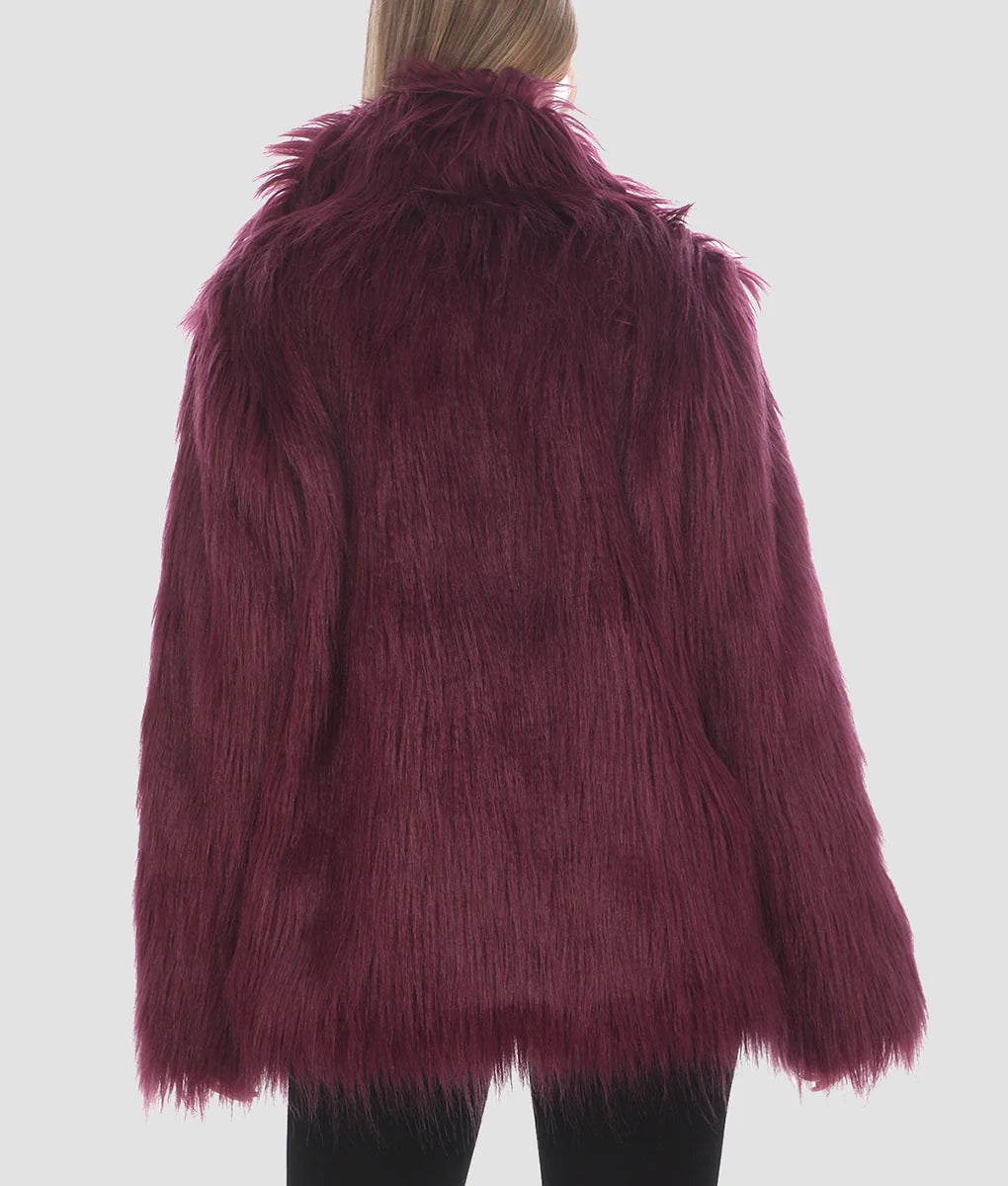 Amelia Womens Burgundy Fur Jacket | Womens Burgundy Fur Jacket-4
