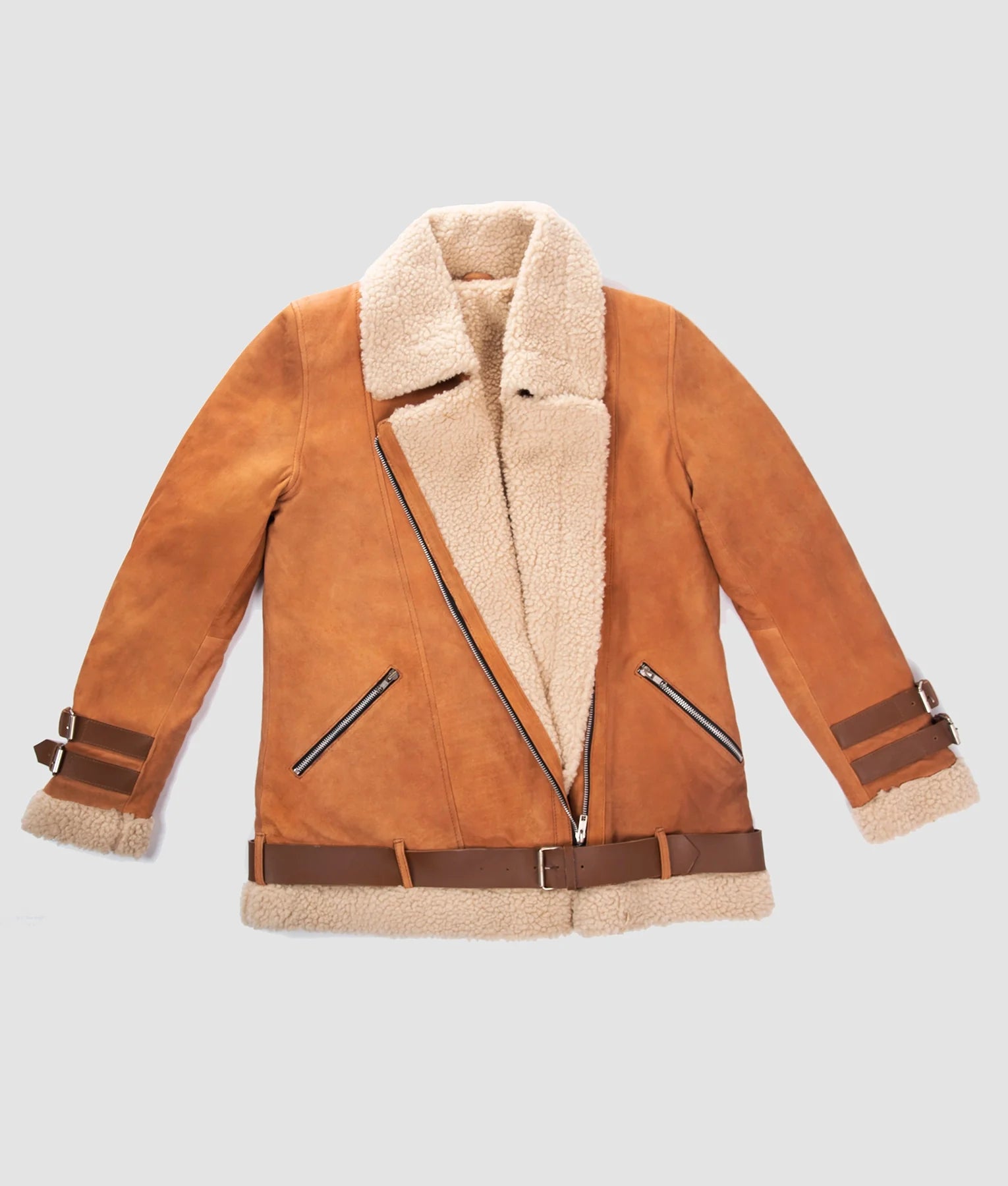 Bella Womens Brown Suede Shearling Jacket | Womens Brown Suede Shearling Jacket-2