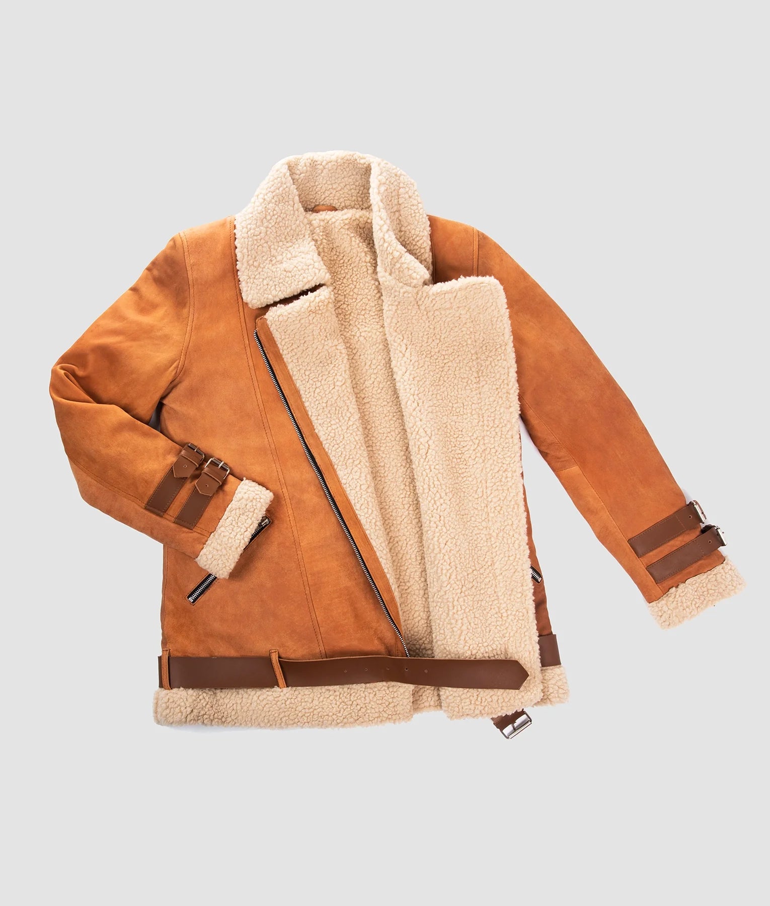 Bella Womens Brown Suede Shearling Jacket | Womens Brown Suede Shearling Jacket-3