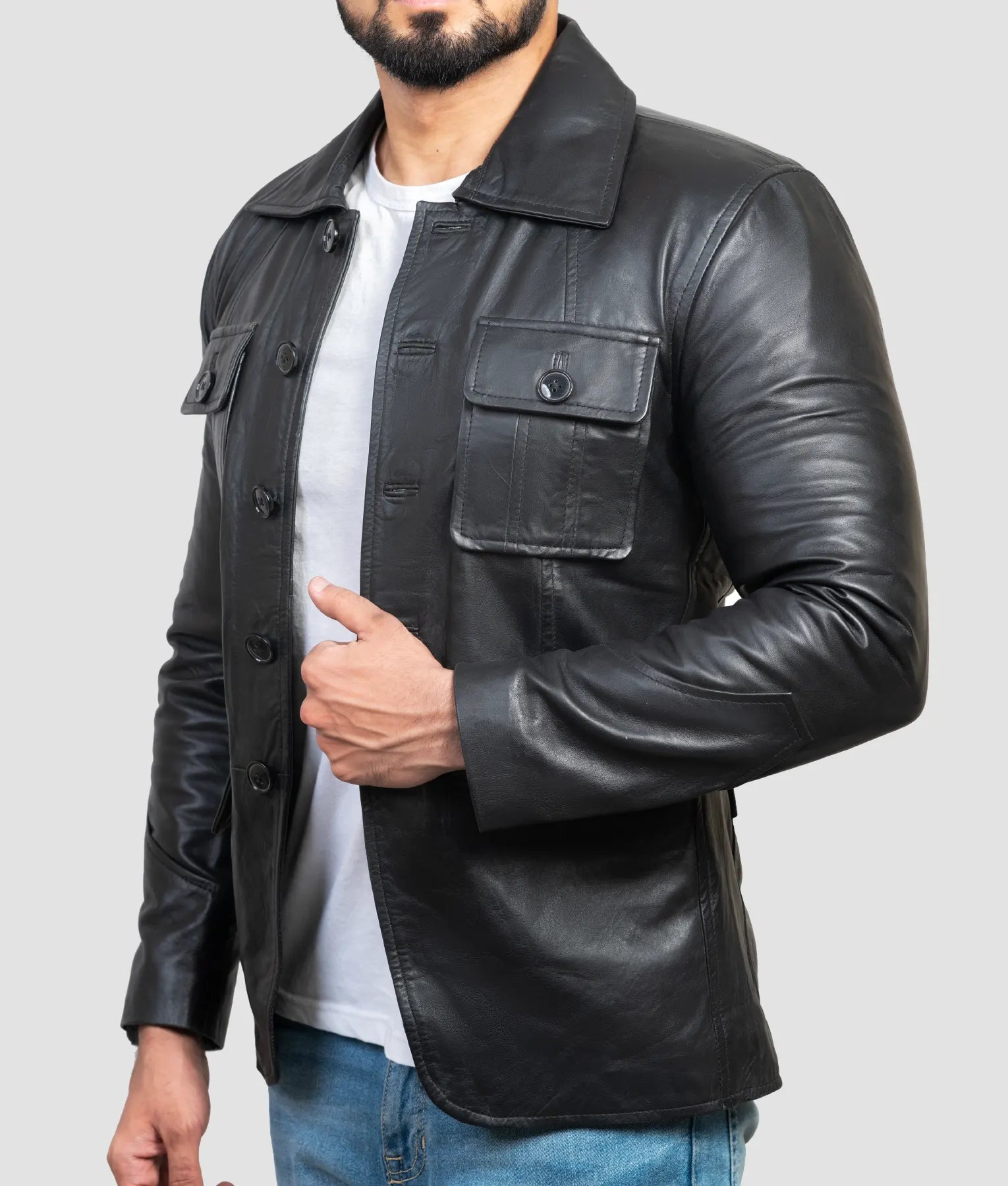 Ben Mens Black Leather Jacket | Mens Black Leather Jacket-3
