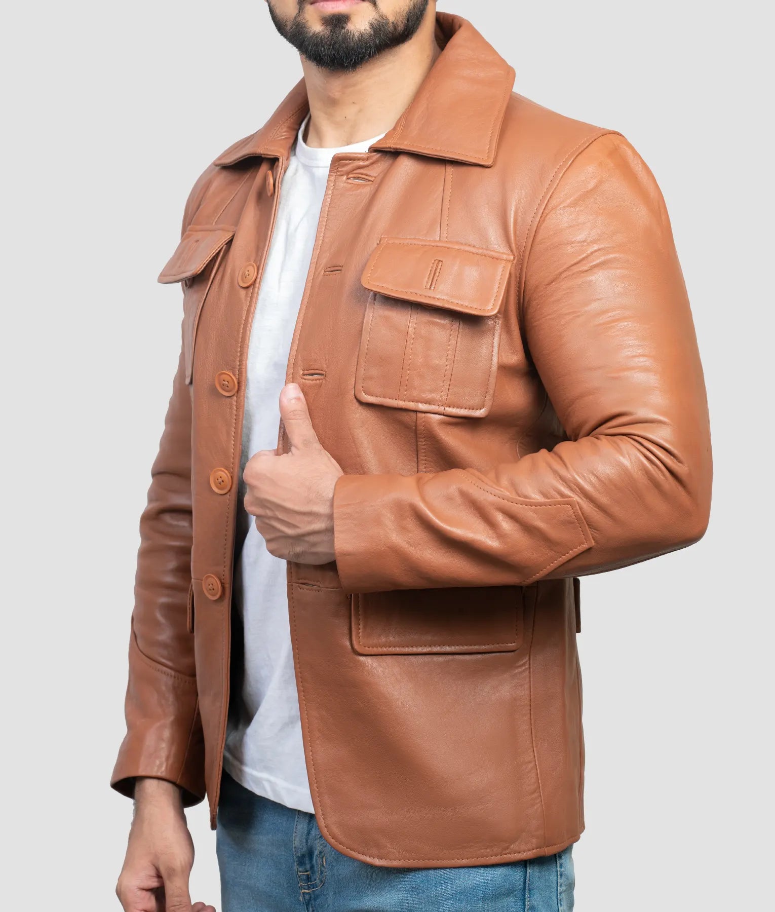 Ben Mens Brown Leather Jacket | Mens Brown Leather Jacket-3