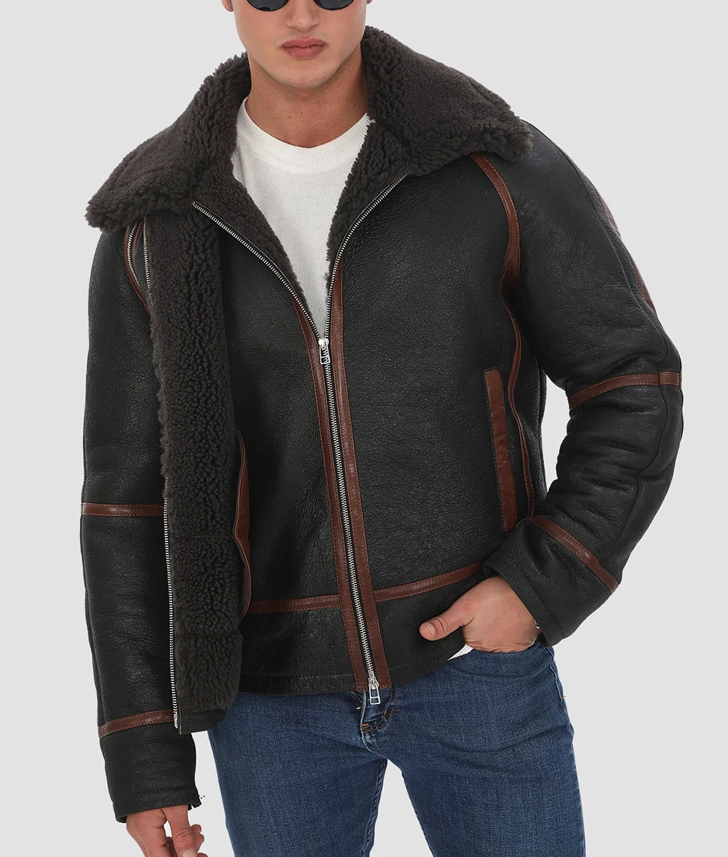 Caden Mens Brown Shearling Jacket | Mens Brown Shearling Jacket-2