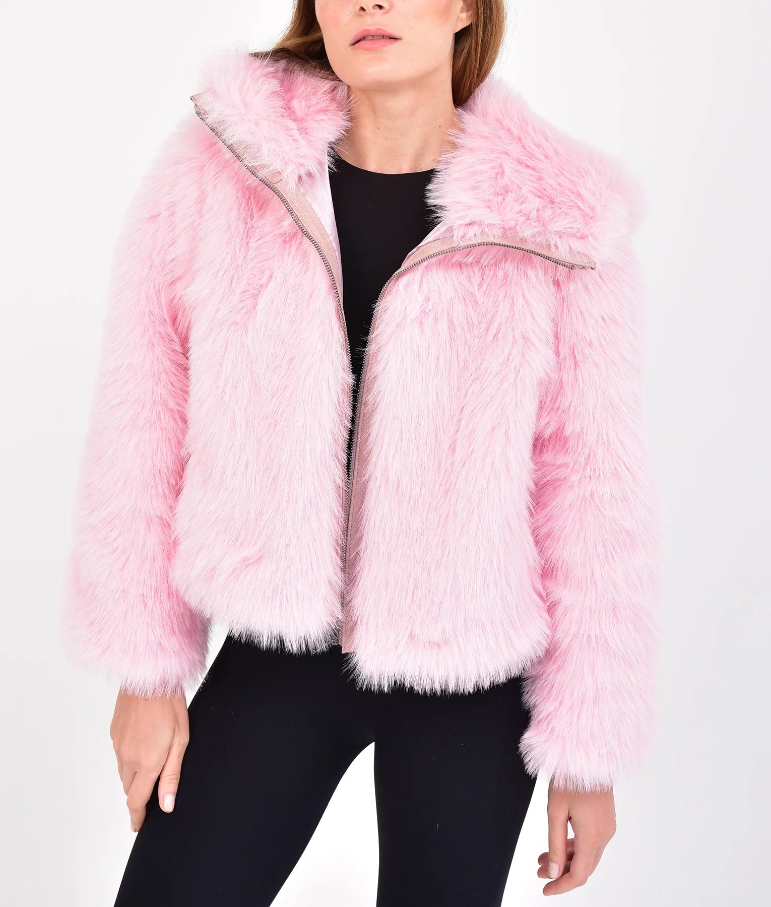 Cathleen Women's Pink Fur Jacket | Women's Pink Fur Jacket-3