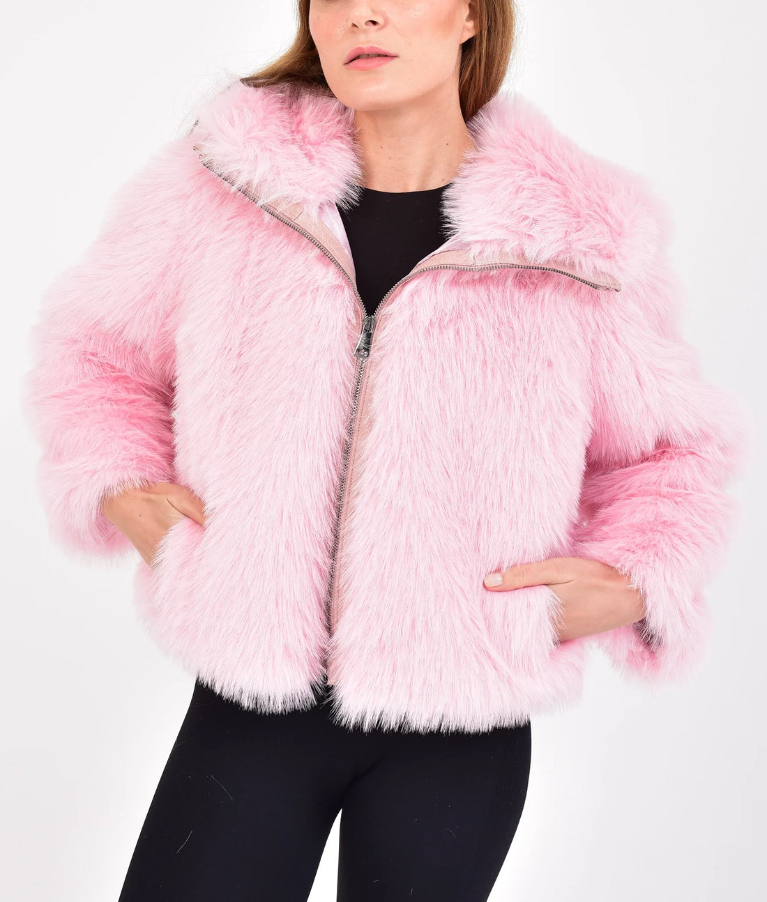 Cathleen Women's Pink Fur Jacket | Women's Pink Fur Jacket-1