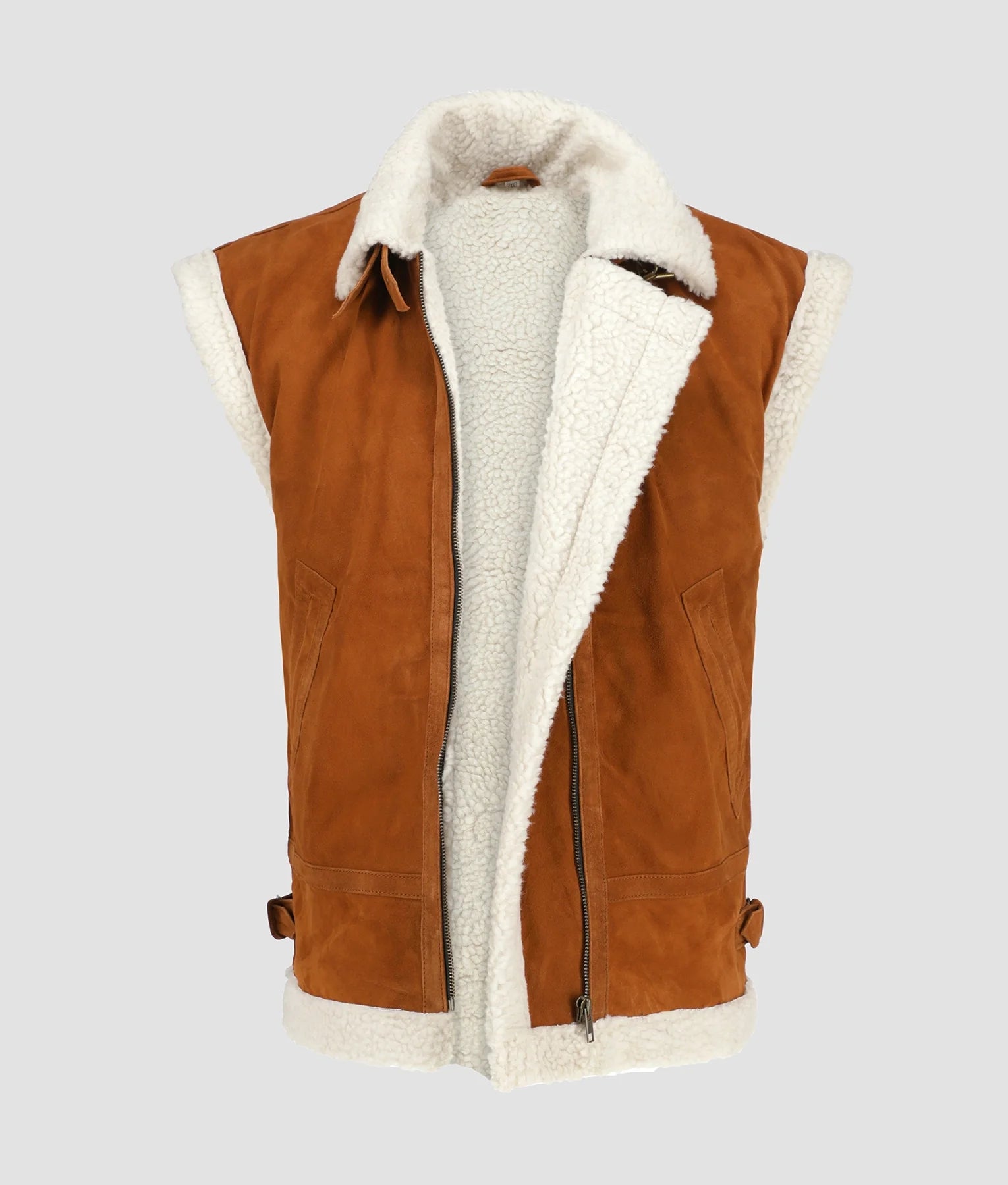 Chloe Womens Brown Suede Shearling Vest | Womens Brown Suede Shearling Vest-2