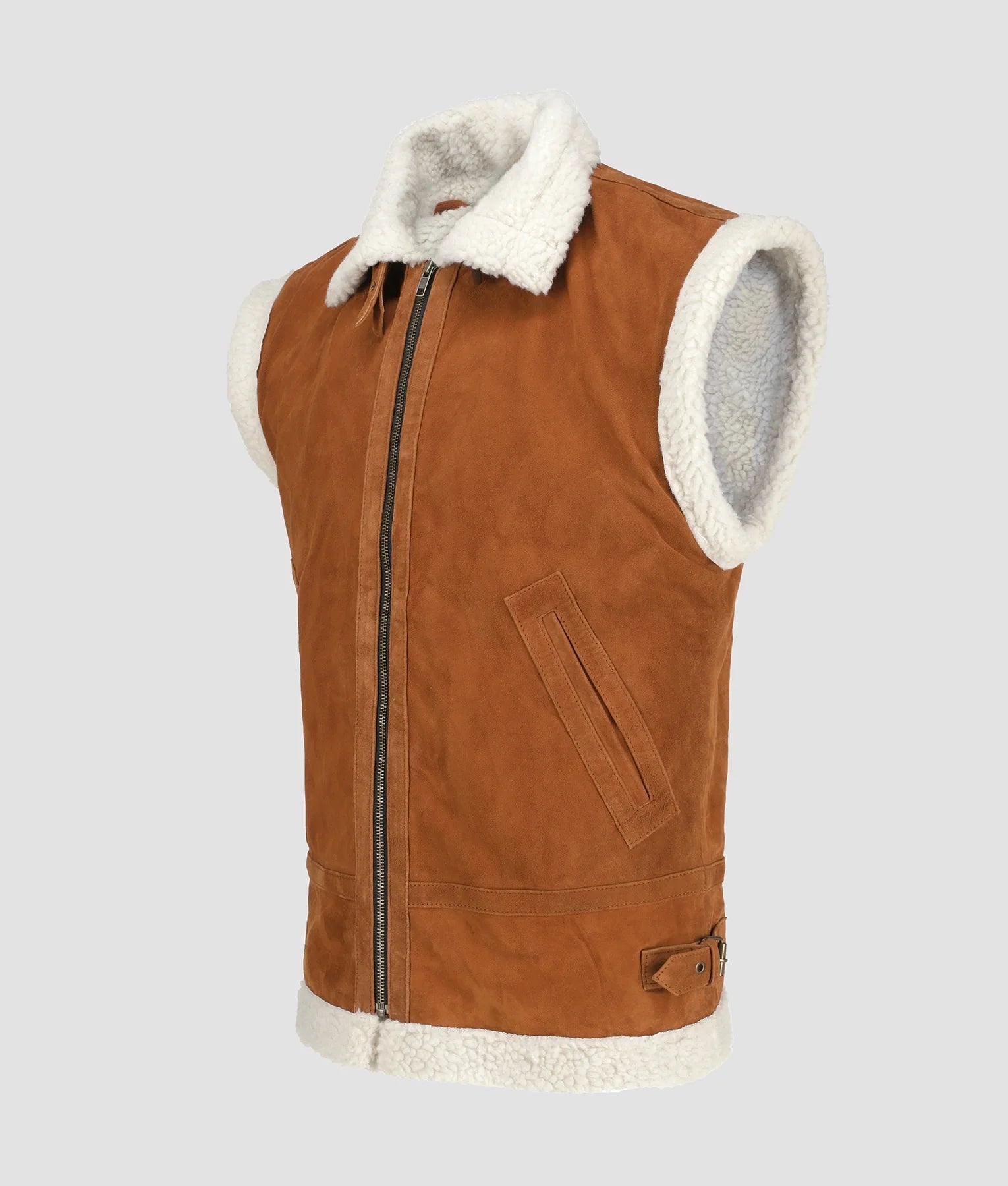 Chloe Womens Brown Suede Shearling Vest | Womens Brown Suede Shearling Vest-3
