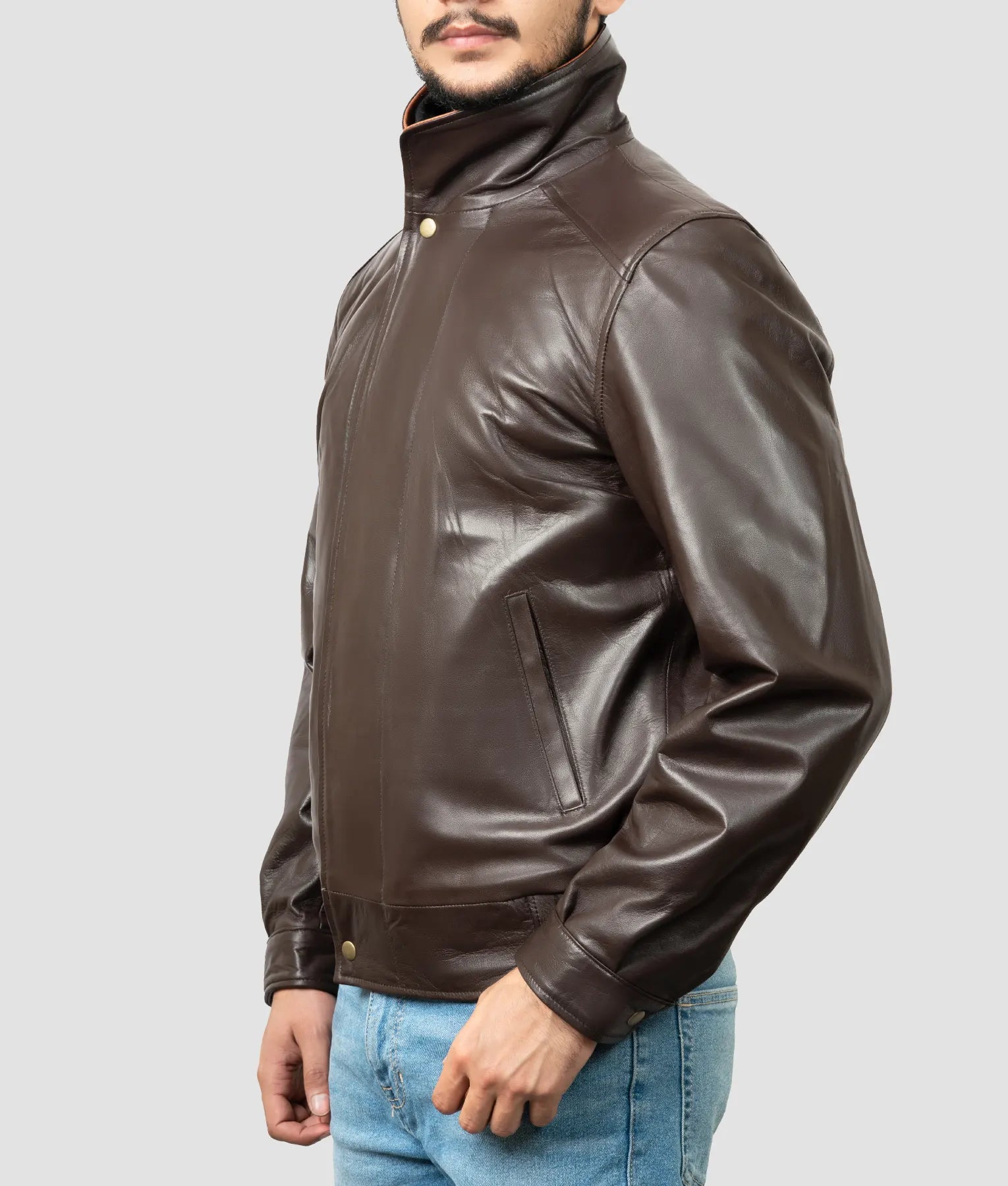 Ethan Mens Brown Leather Bomber Jacket | Mens Brown Leather Bomber Jacket-4