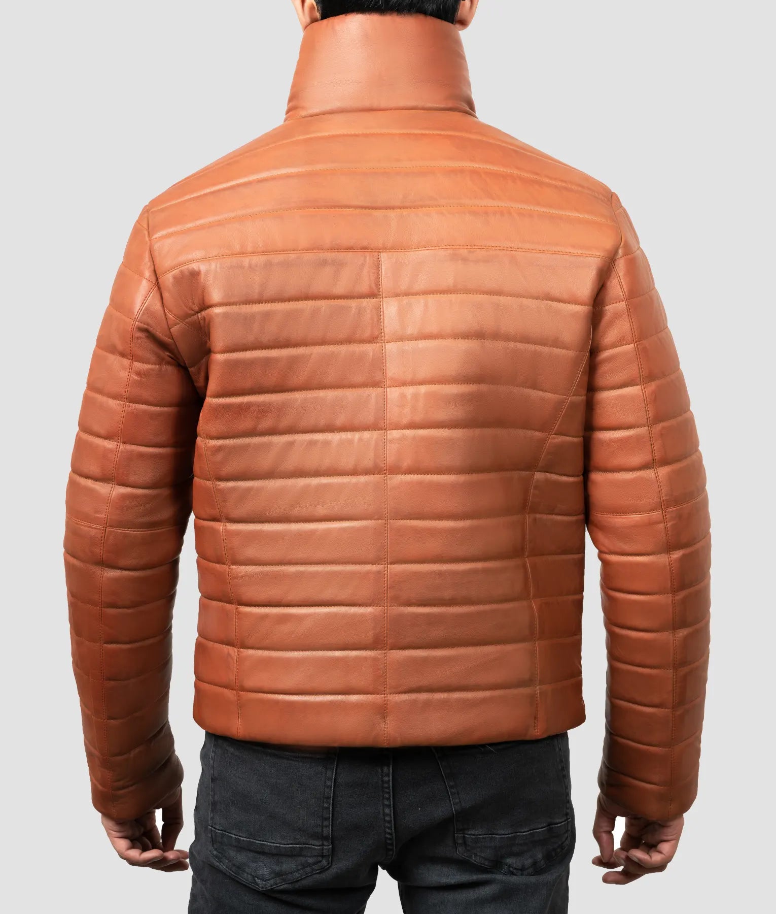 Fred Mens Brown Leather Puffer Jacket | Mens Brown Leather Puffer Jacket-4