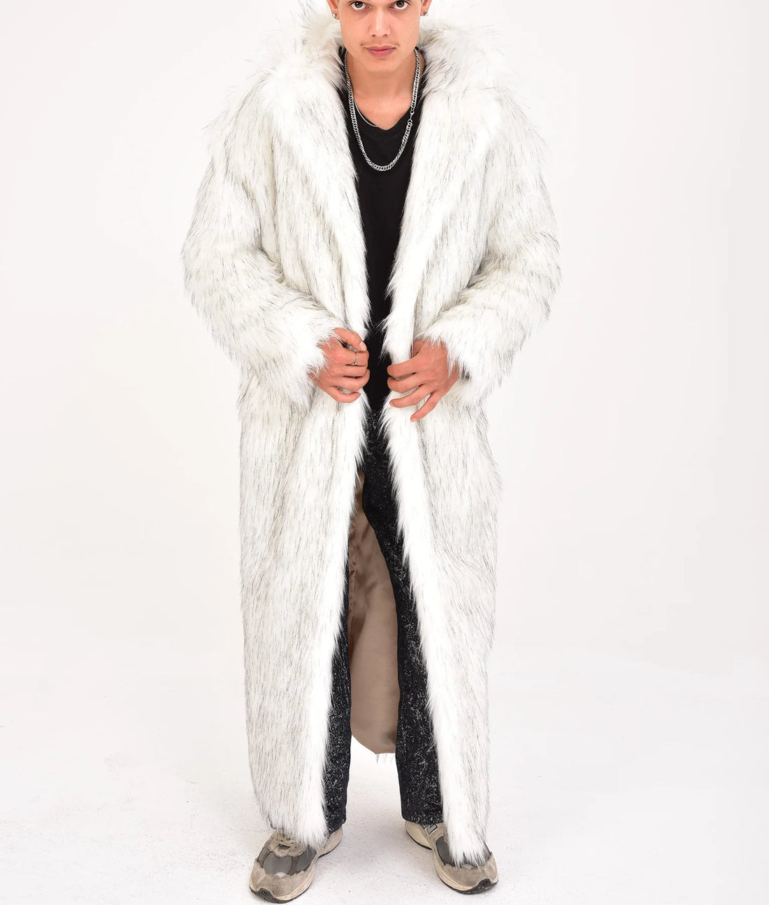 Fredric Mens White Fur Coat | Mens White Fur Coat-1