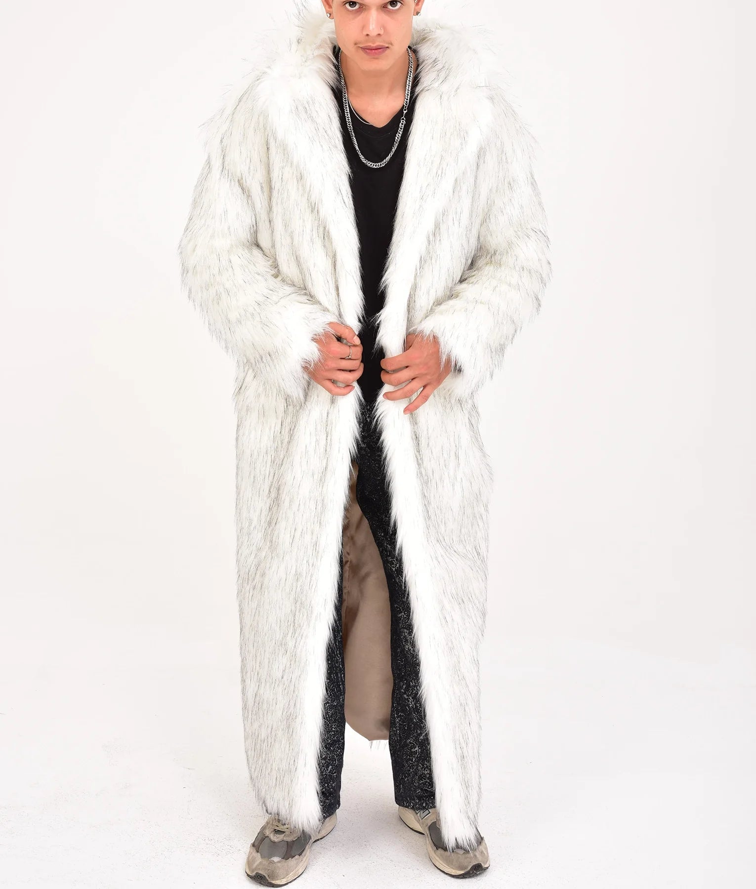 Fredric Mens White Fur Coat | Mens White Fur Coat-1