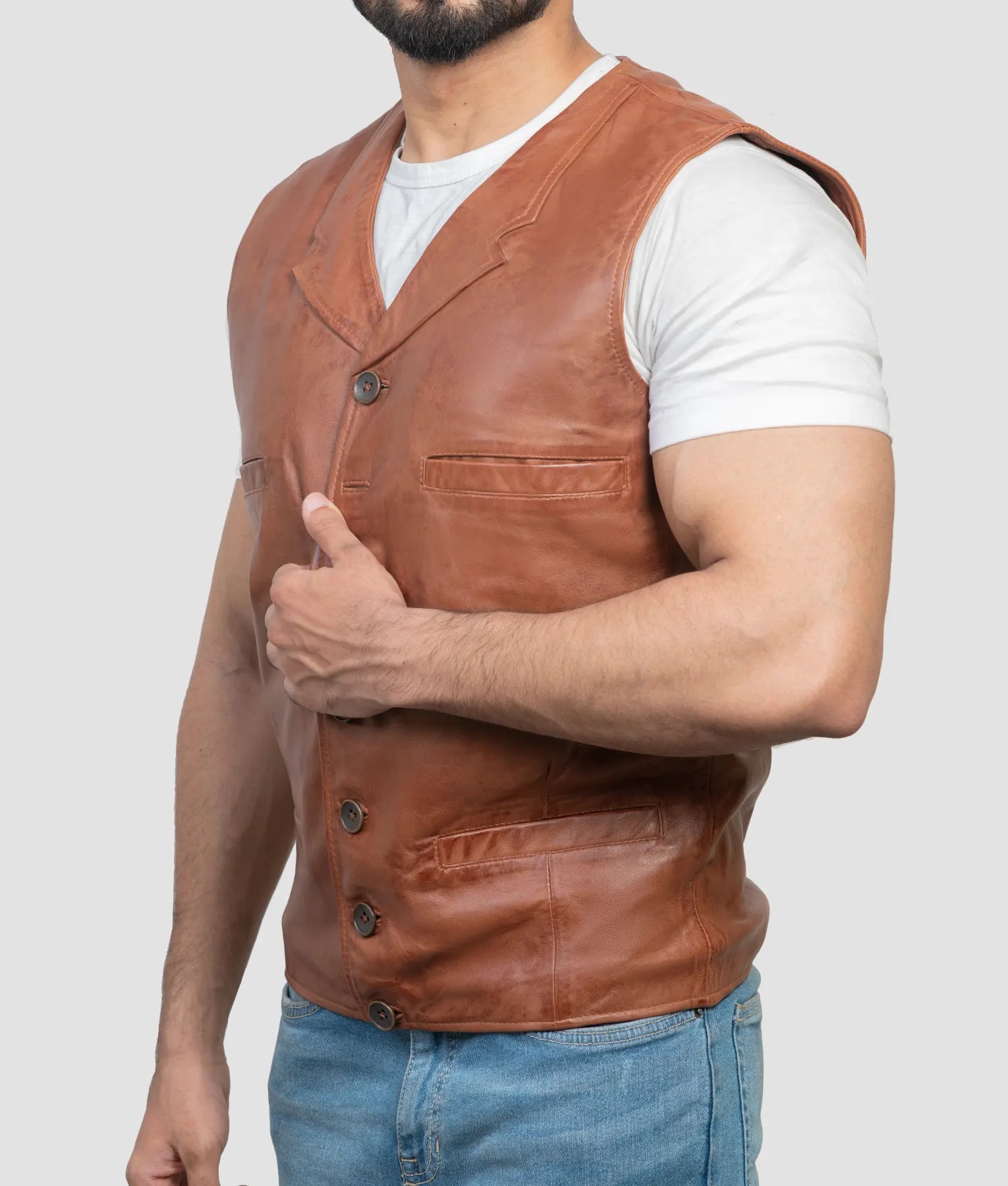 Galen Mens Brown Leather Vest | Mens Brown Leather Vest-3