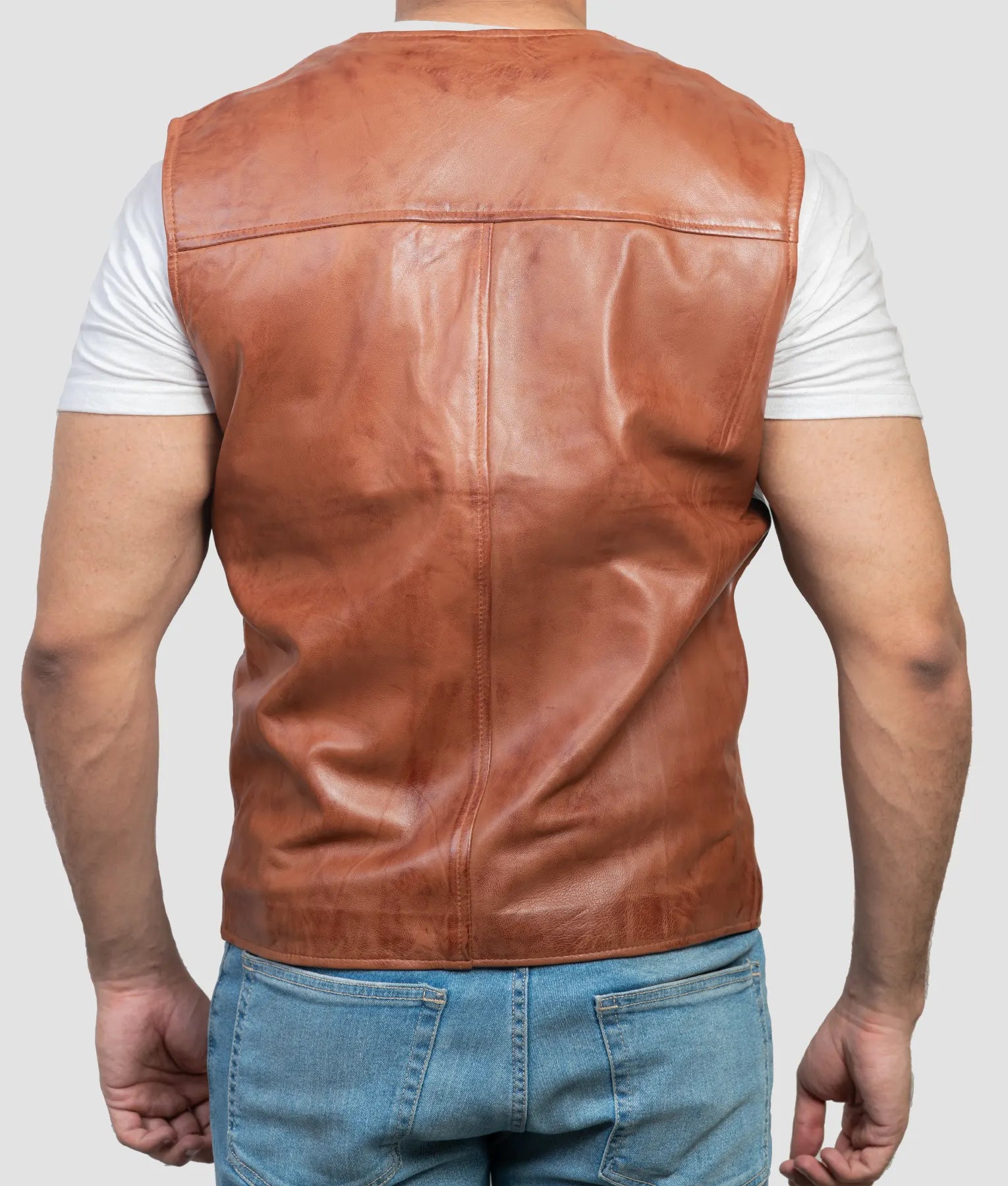 Galen Mens Brown Leather Vest | Mens Brown Leather Vest-4