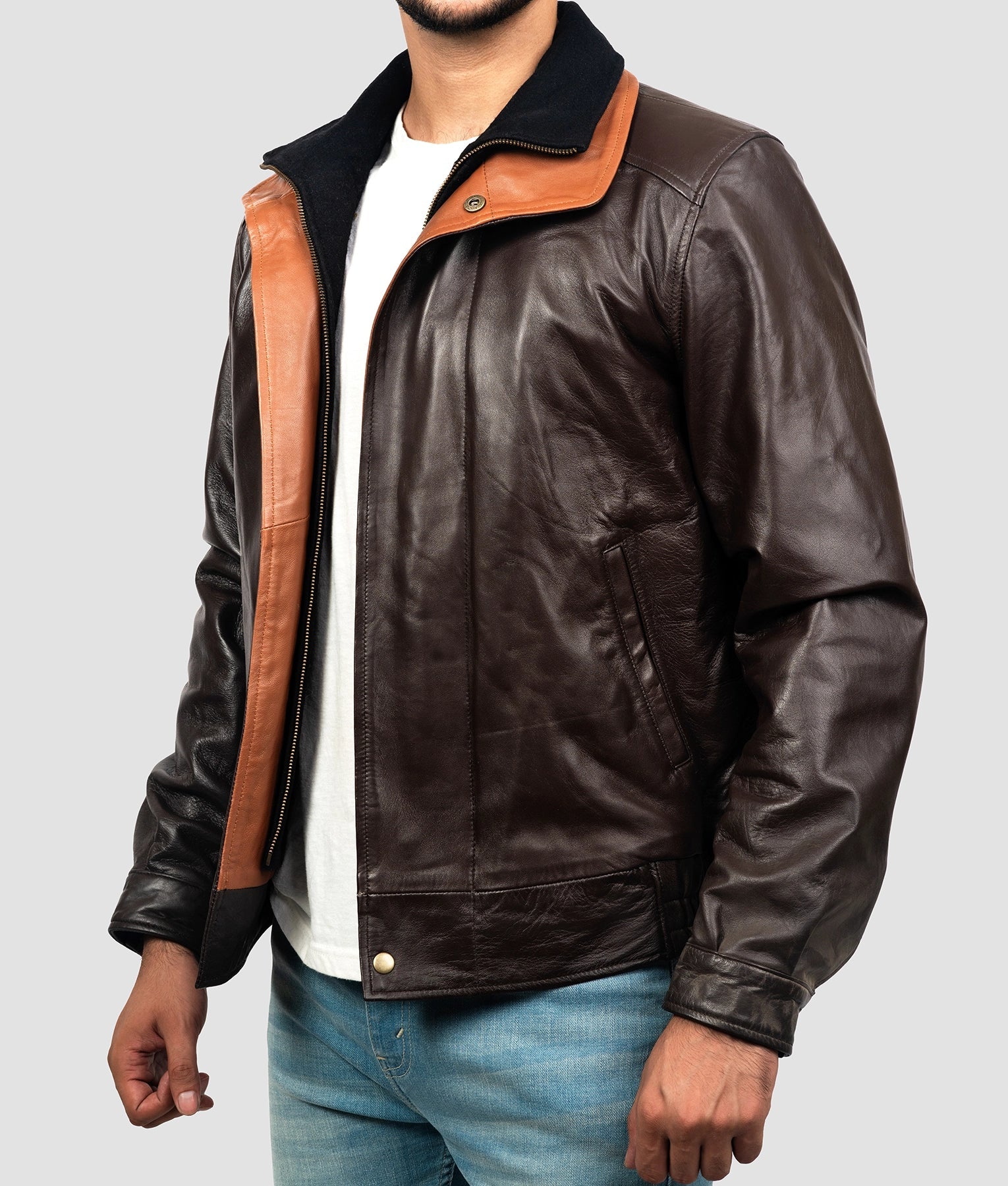 George Mens Black Leather Bomber Jacket | Mens Black Leather Bomber Jacket-3