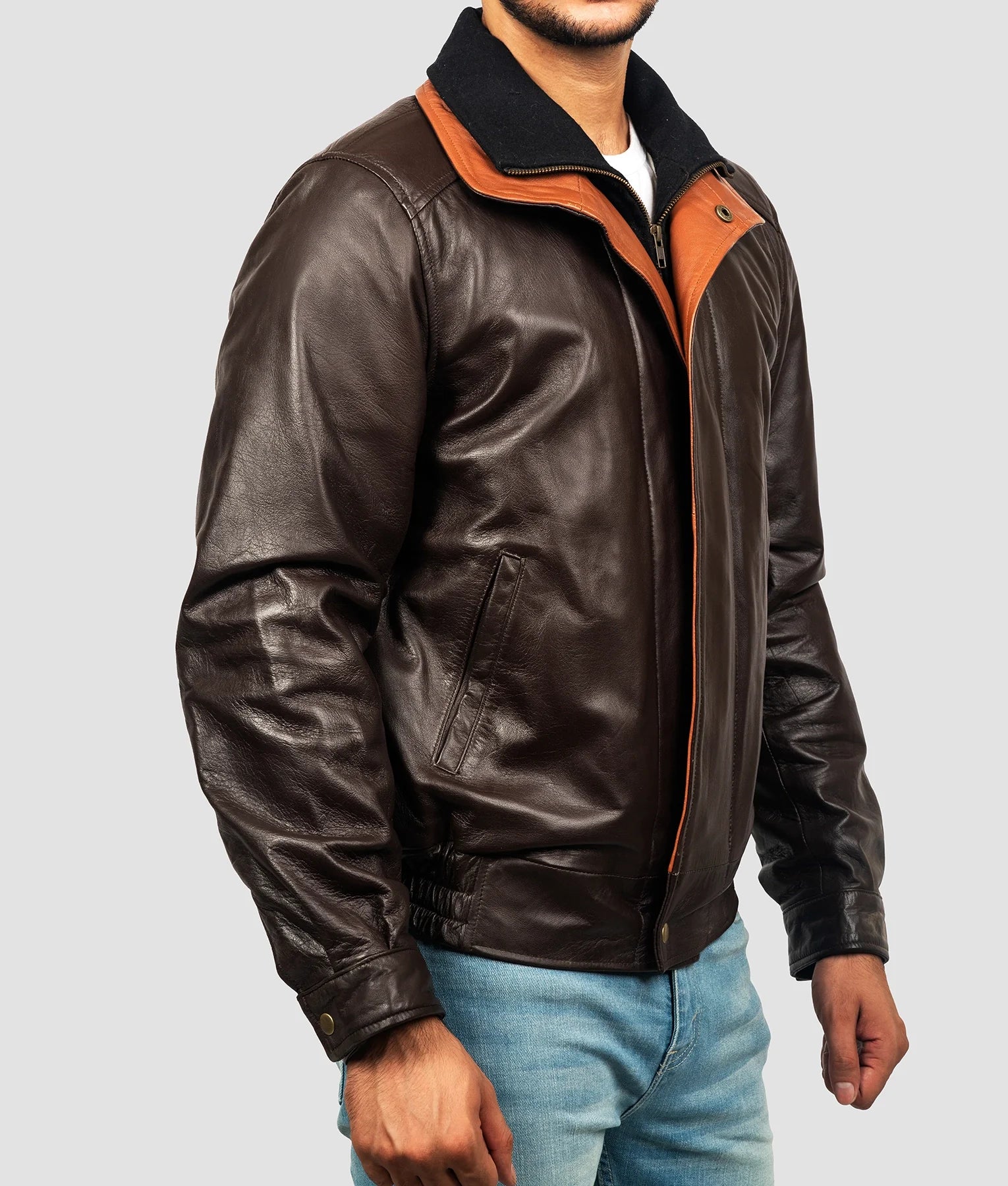 George Mens Black Leather Bomber Jacket | Mens Black Leather Bomber Jacket-2