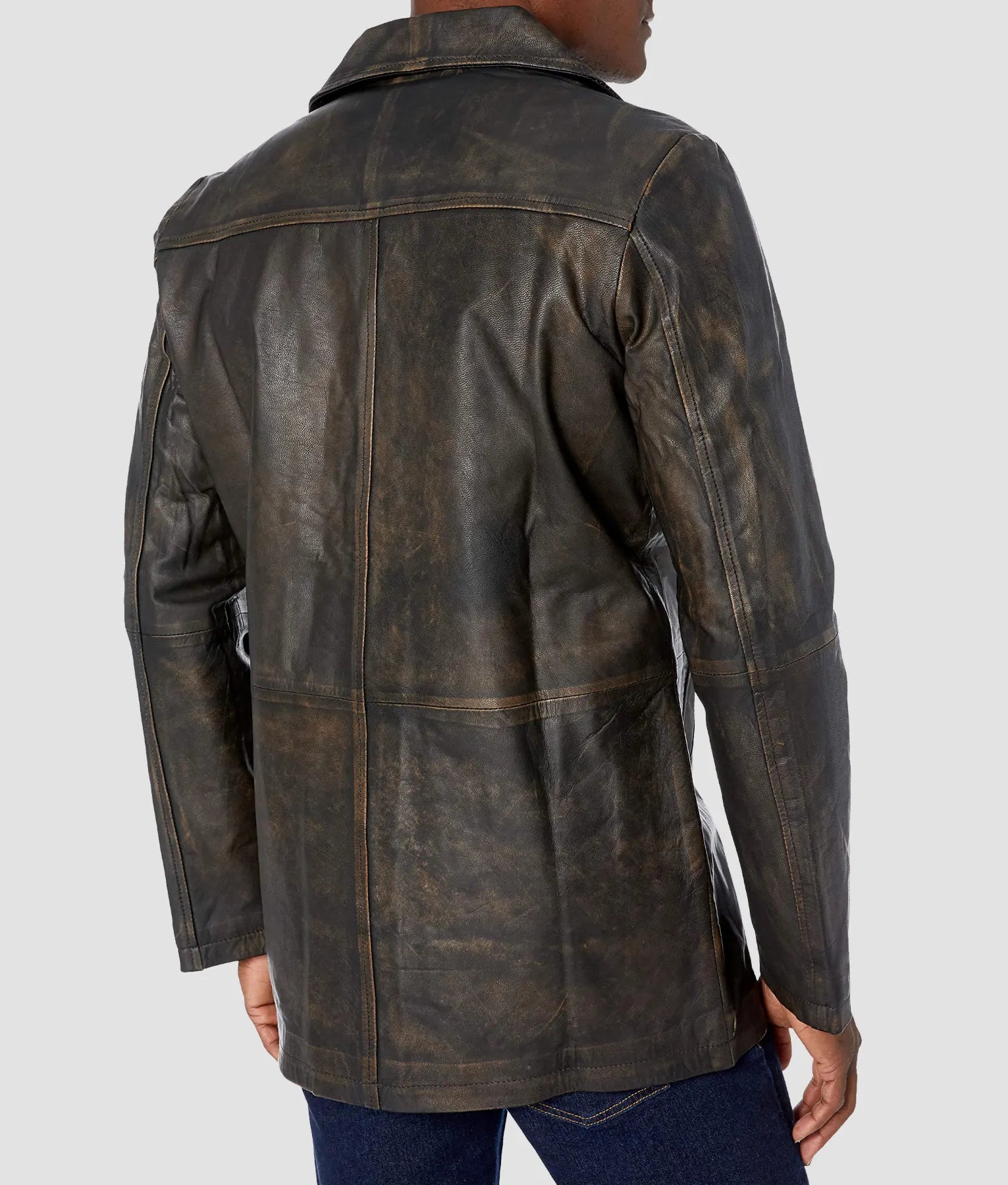 Louis Mens Distressed Leather Car Coat | Mens Distressed Leather Car Coat-2