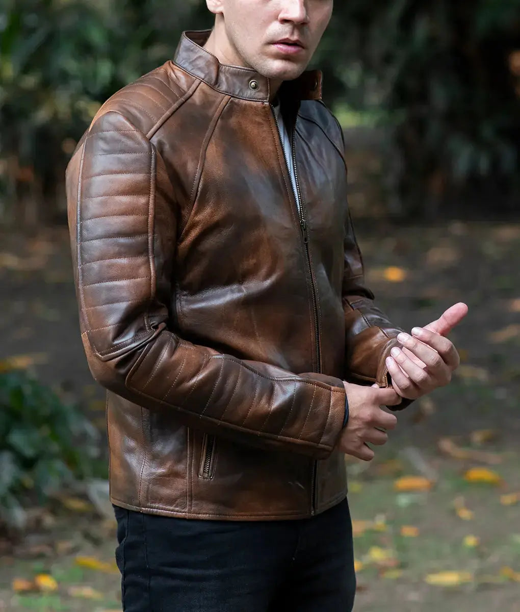 Martin Mens Brown Cafe Racer Jacket My Store
