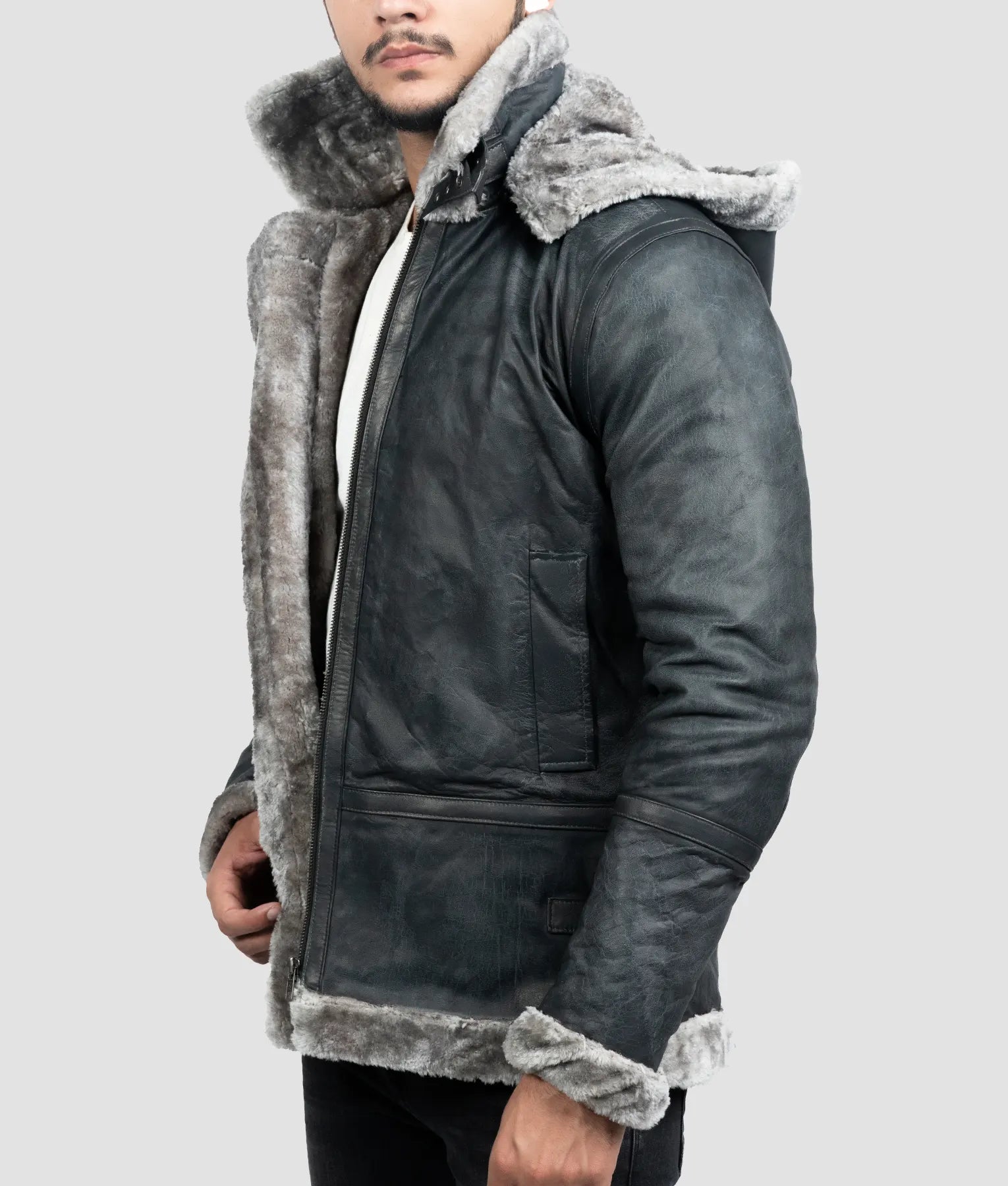 Mason Mens Grey B-3 Aviator Bomber Jacket | Mens Grey B-3 Aviator Bomber Jacket-6