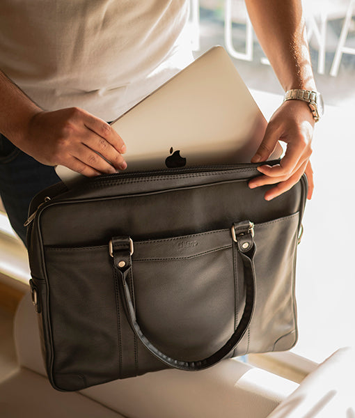 Men Black Leather Laptop Bag