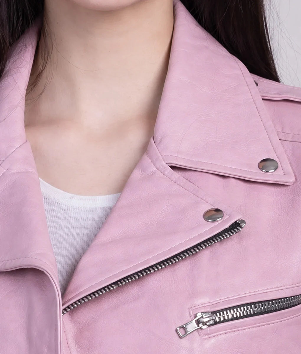 Michelle Womens Pink Double Rider Jacket | Womens Pink Double Rider Jacket-3