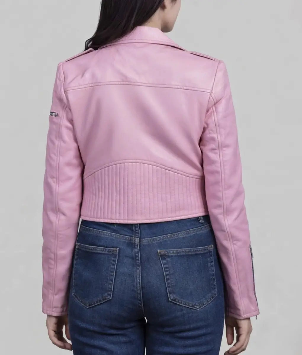 Michelle Womens Pink Double Rider Jacket | Womens Pink Double Rider Jacket-2