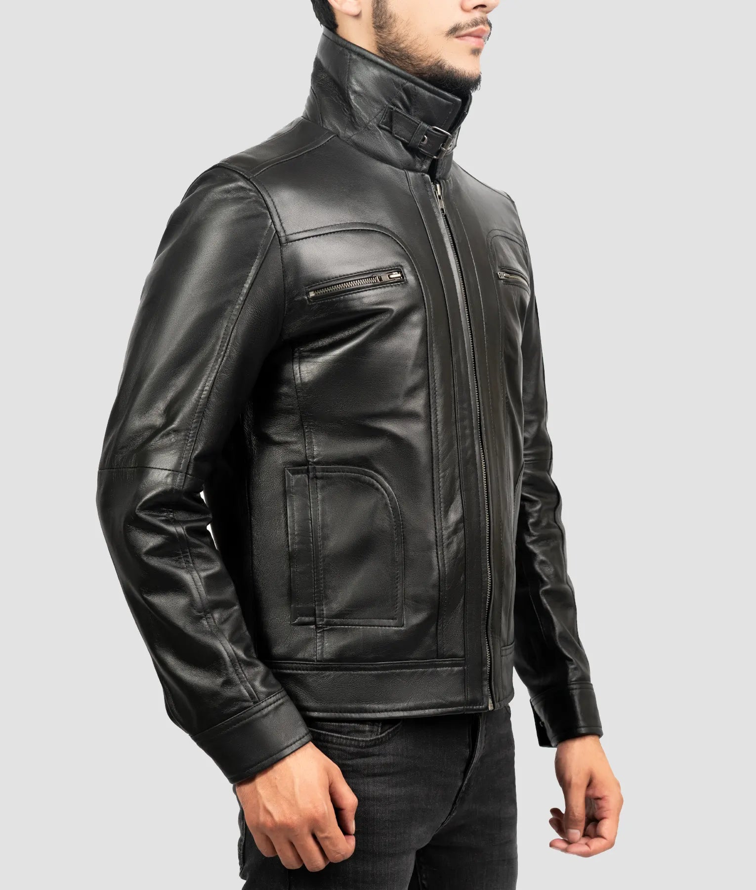 Mike Mens Black Cafe Racer Jacket | Mens Black Cafe Racer Jacket-2
