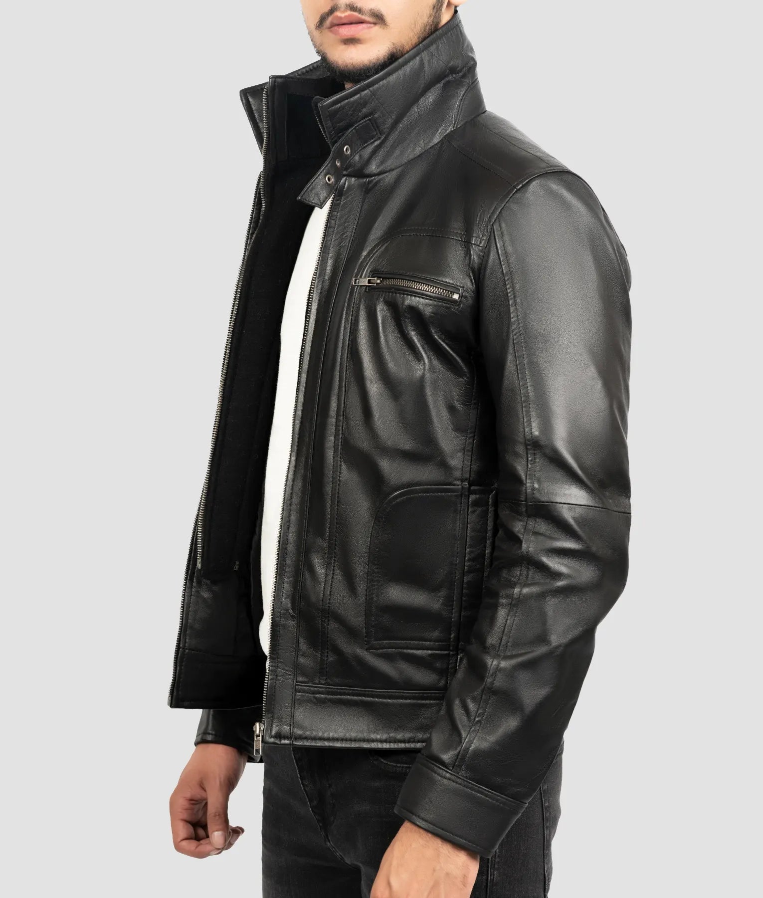Mike Mens Black Cafe Racer Jacket | Mens Black Cafe Racer Jacket-3