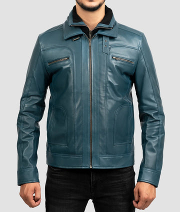 Mike Mens Teal Blue Cafe Racer Jacket |Mens Teal Blue Cafe Racer Jacket-1