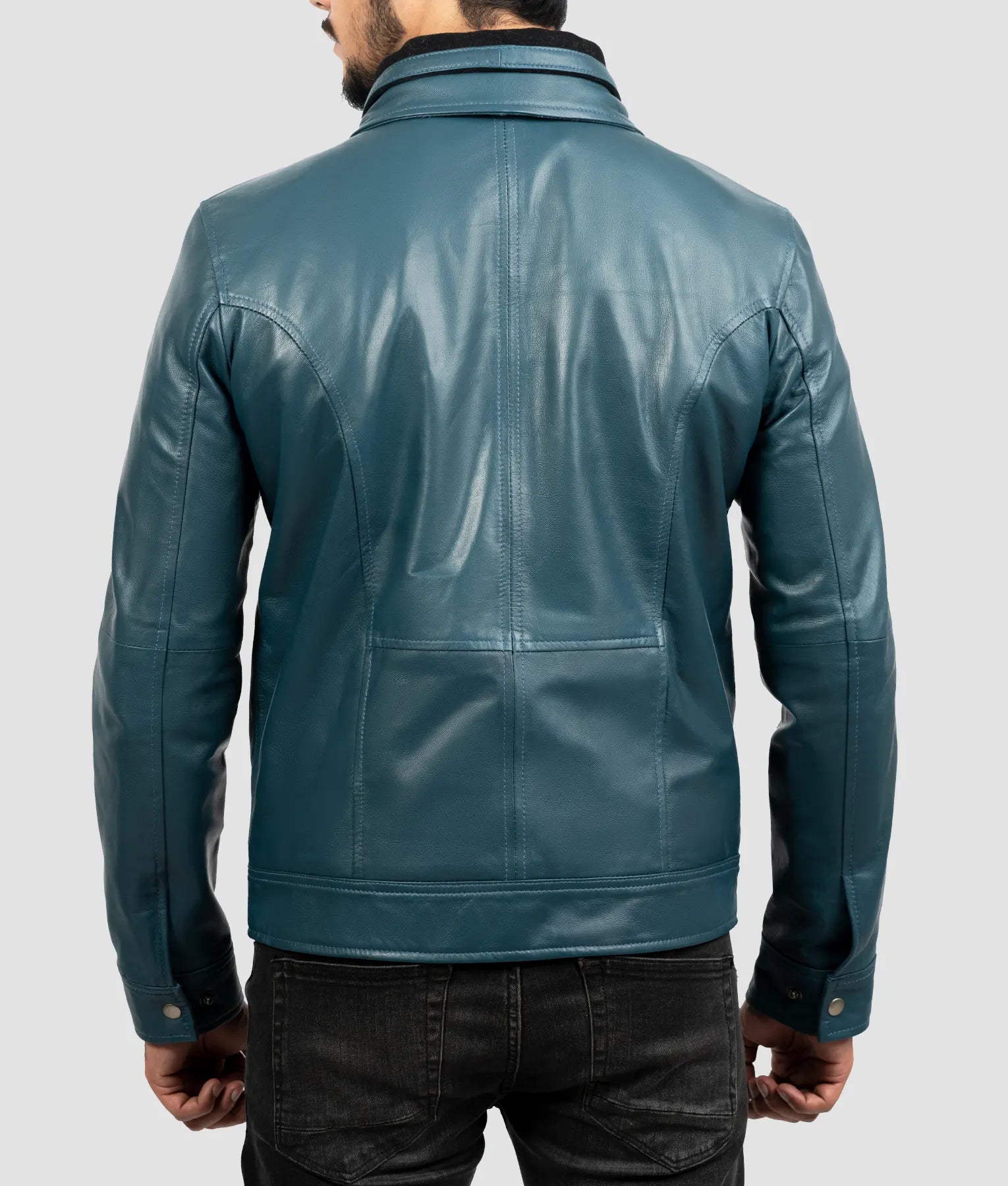 Mike Mens Teal Blue Cafe Racer Jacket |Mens Teal Blue Cafe Racer Jacket-5
