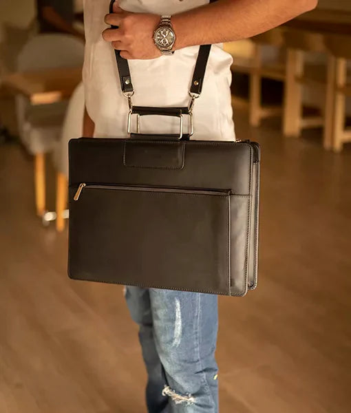 Office Laptop Leather Bag | Men's Office Laptop Black Leather Bag-3