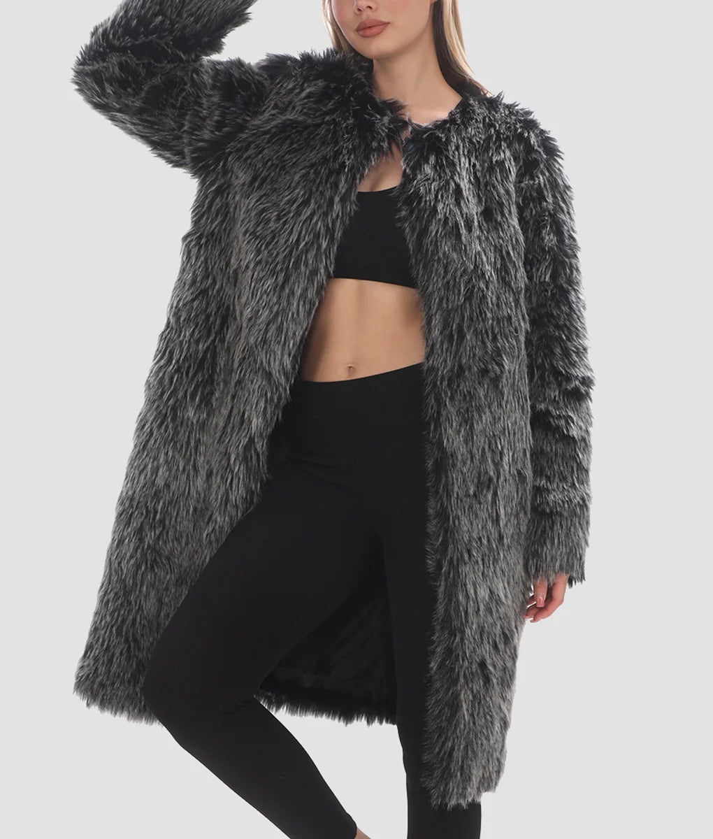 Olivia Womens Black & Grey Fur Coat | Womens Black & Grey Fur Coat-1