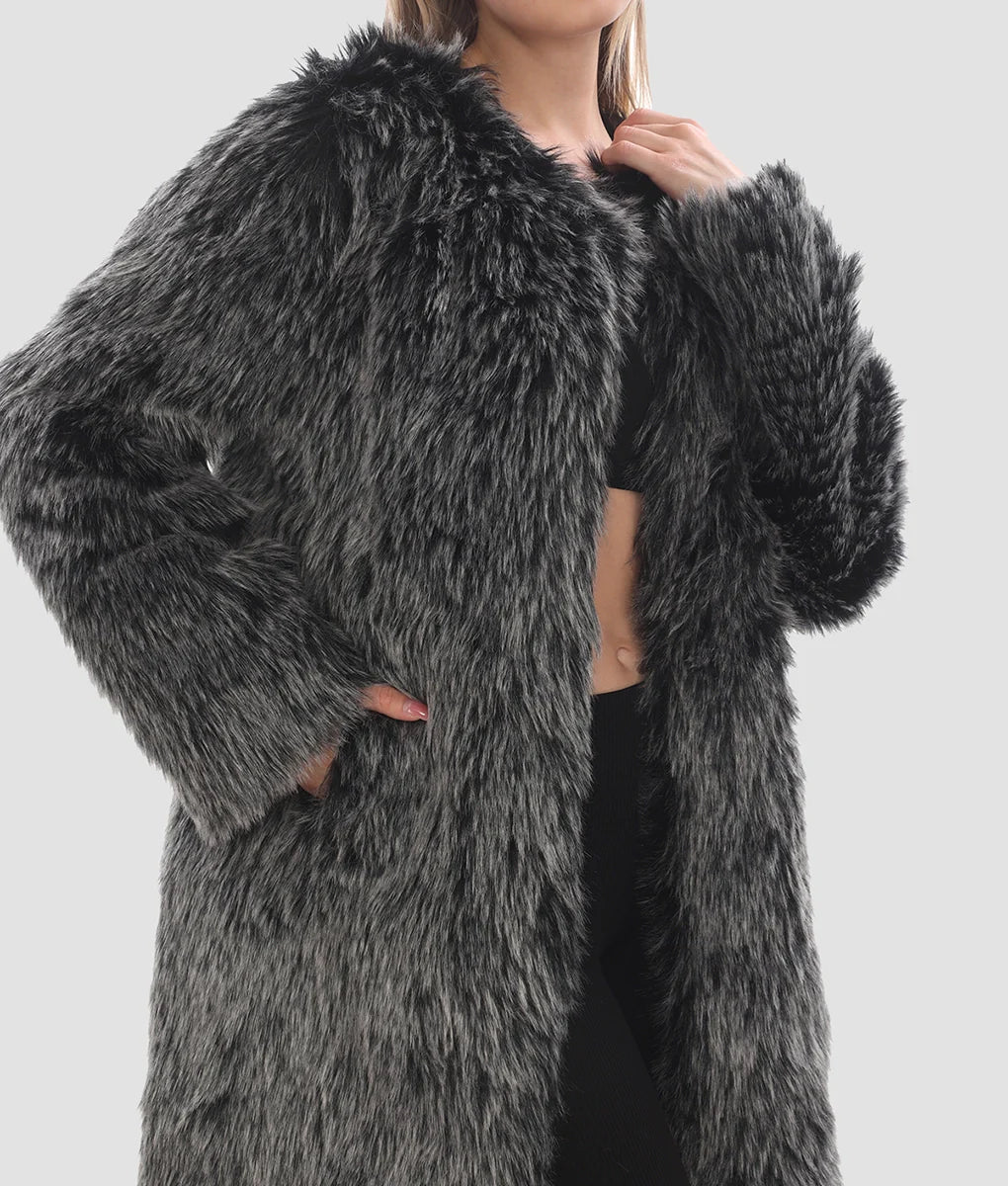 Olivia Womens Black & Grey Fur Coat | Womens Black & Grey Fur Coat-3