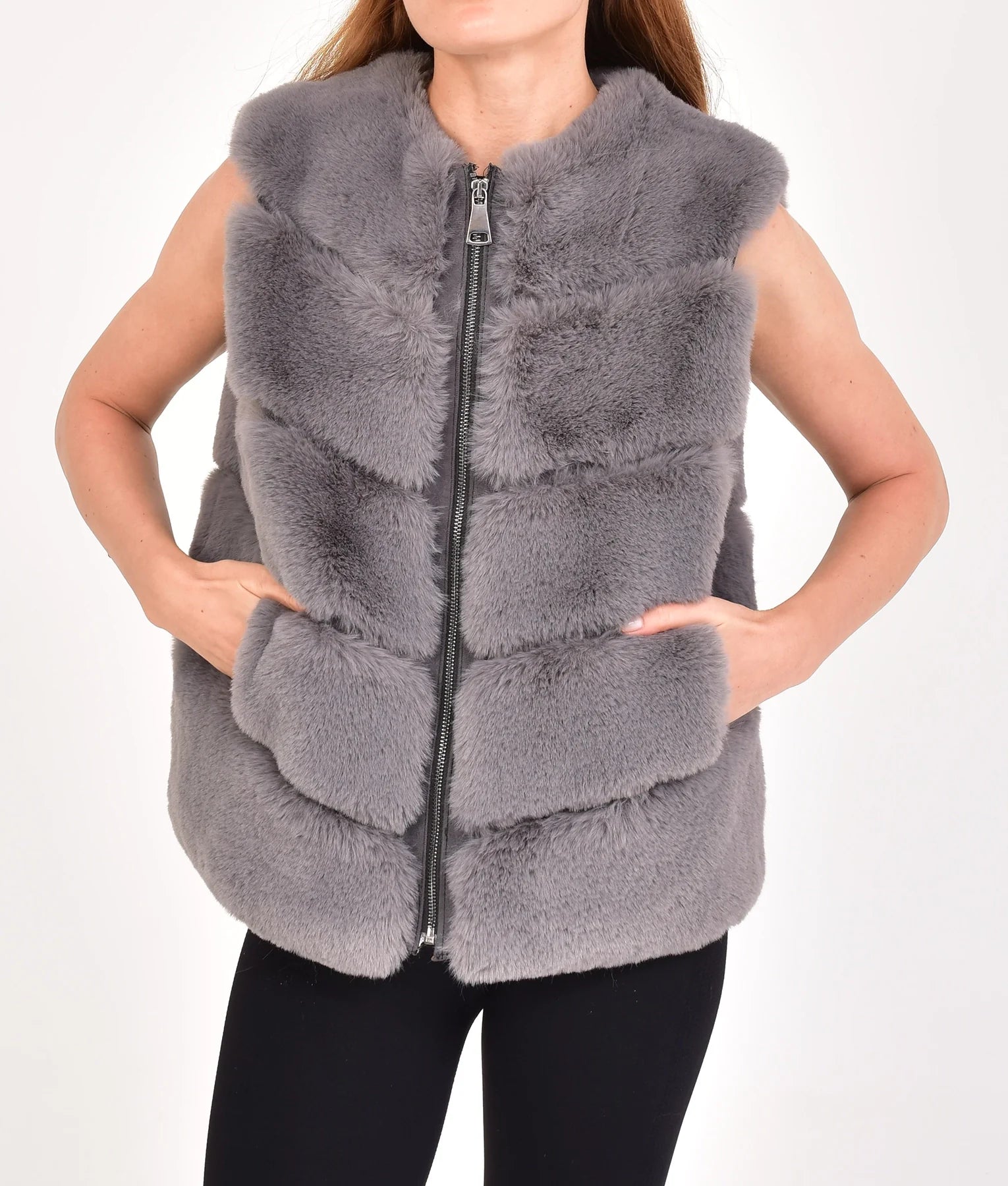 Rylee Womens Grey Fur Vest | Womens Grey Fur Vest-1