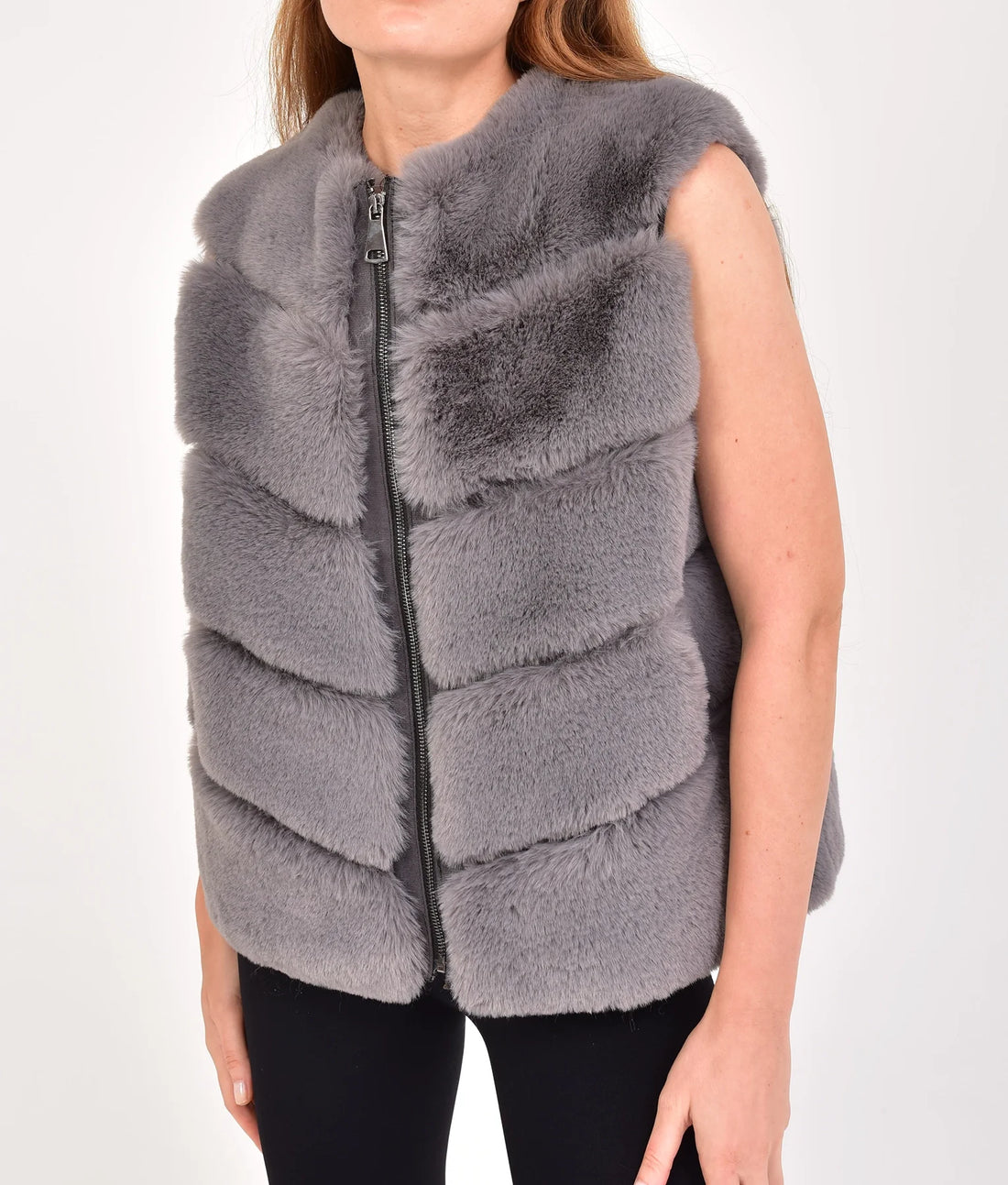 Rylee Womens Grey Fur Vest | Womens Grey Fur Vest-1