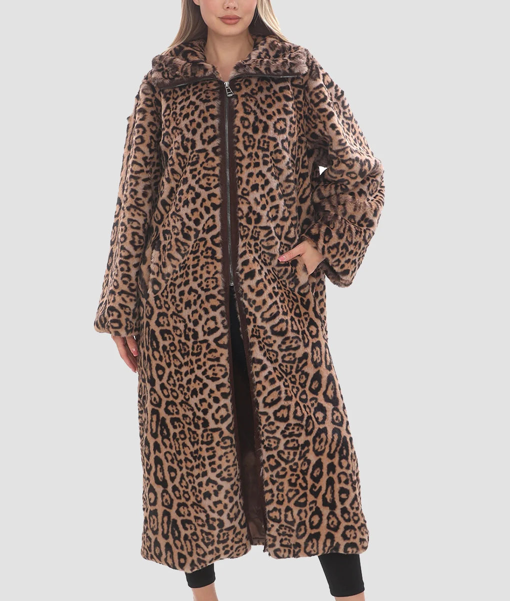 Sabrina Womens Leopard Print Fur Coat | Womens Leopard Print Fur Coat-1