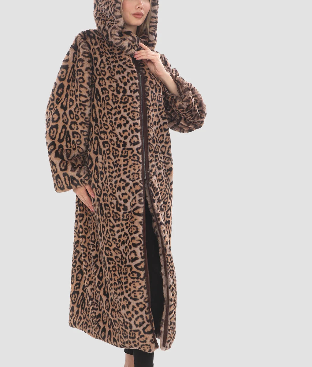 Sabrina Womens Leopard Print Fur Coat | Womens Leopard Print Fur Coat-1