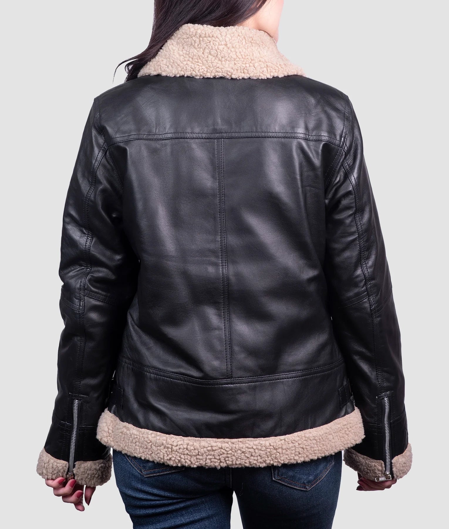 Sara Womens Black Shearling Aviator Jacket | Womens Black Shearling Aviator Jacket-2