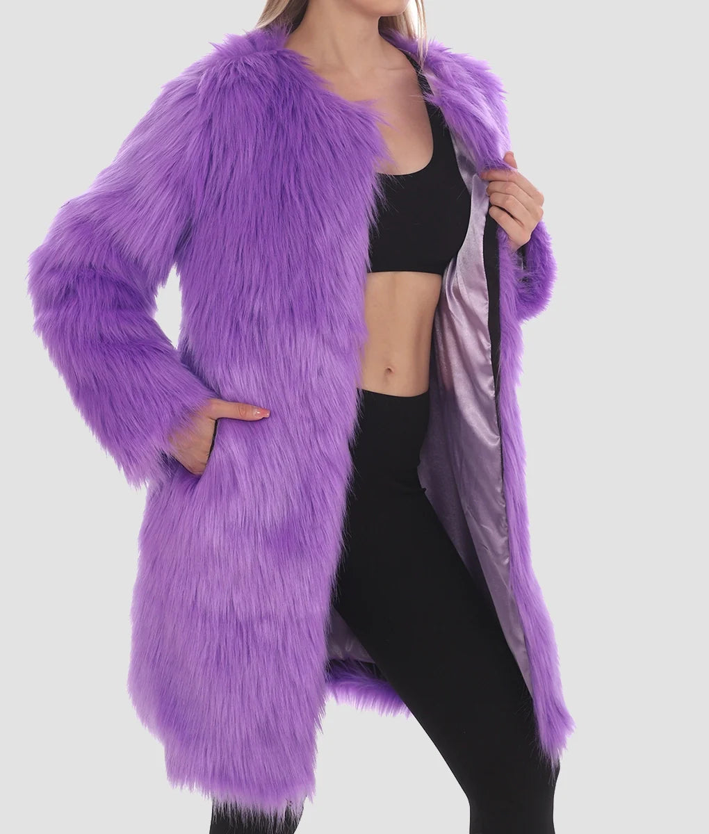 Sophia Women Purple Fur Coat | Women Purple Fur Coat-2