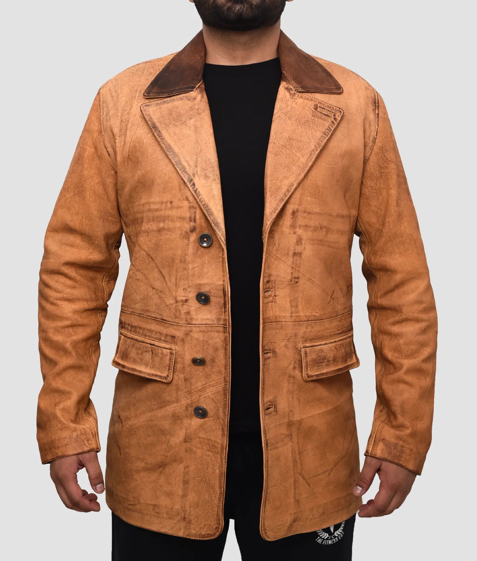 Steve Mens Tan Distressed Leather Car Coat | Mens Tan Distressed Leather Car Coat-2