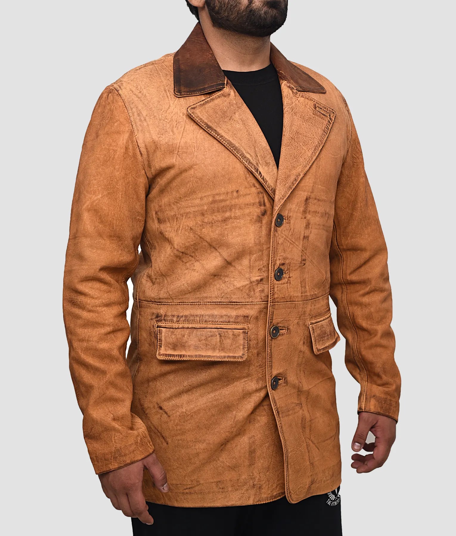 Steve Mens Tan Distressed Leather Car Coat | Mens Tan Distressed Leather Car Coat-3