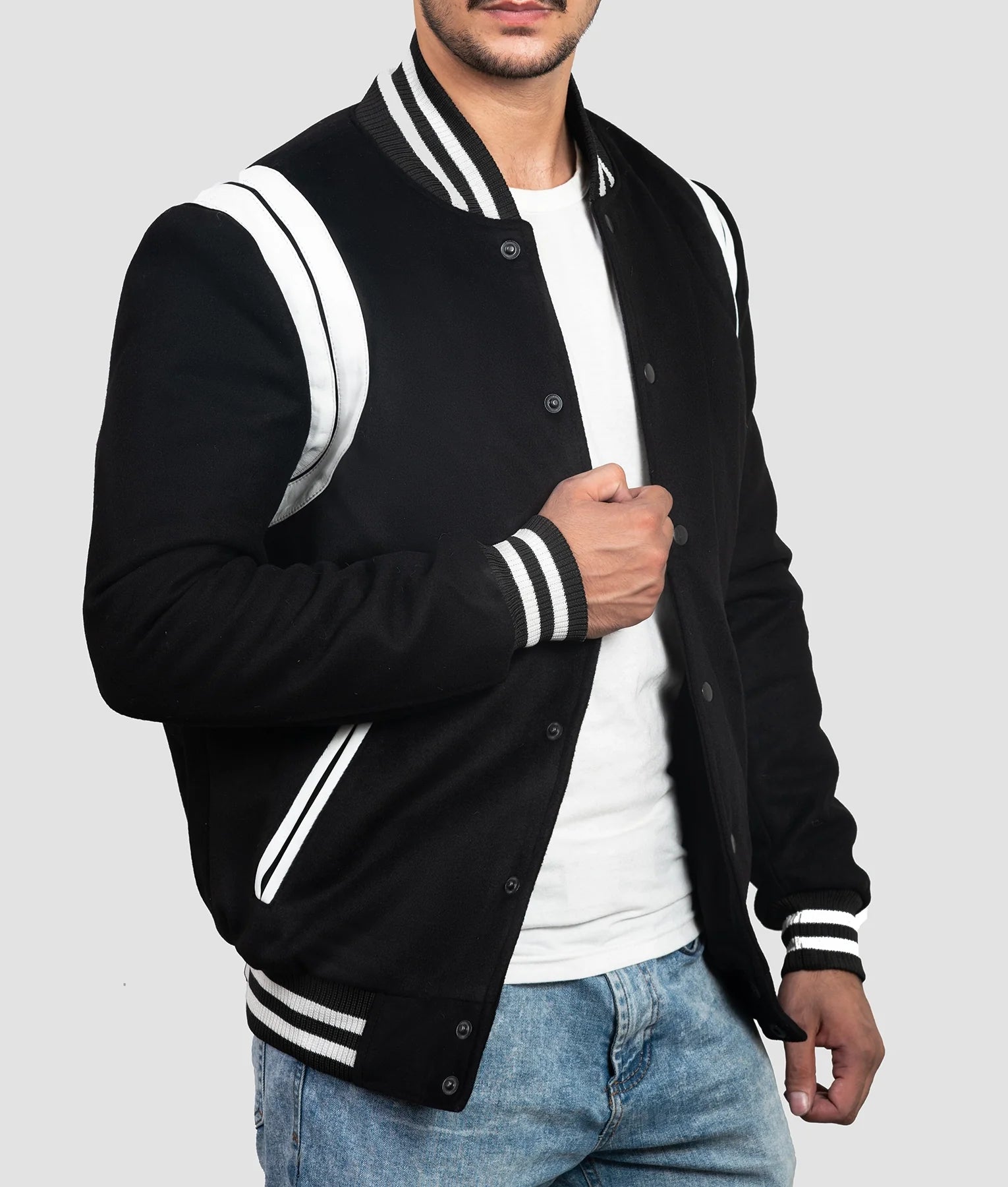 Vince Mens Black & White Varsity Jacket | Mens Black & White Varsity Jacket-3